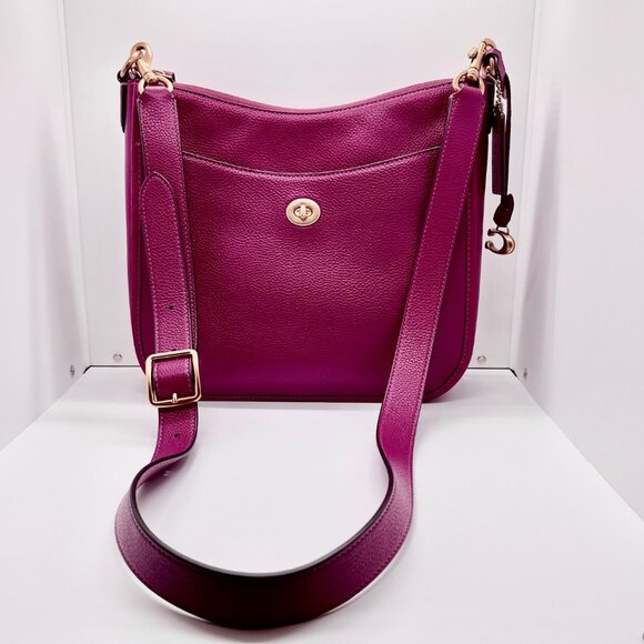 Coach Polished Pebble Leather Crossbody Bag in Deep Plum (Includes Dust Bag) NWT - Picture 5 of 12